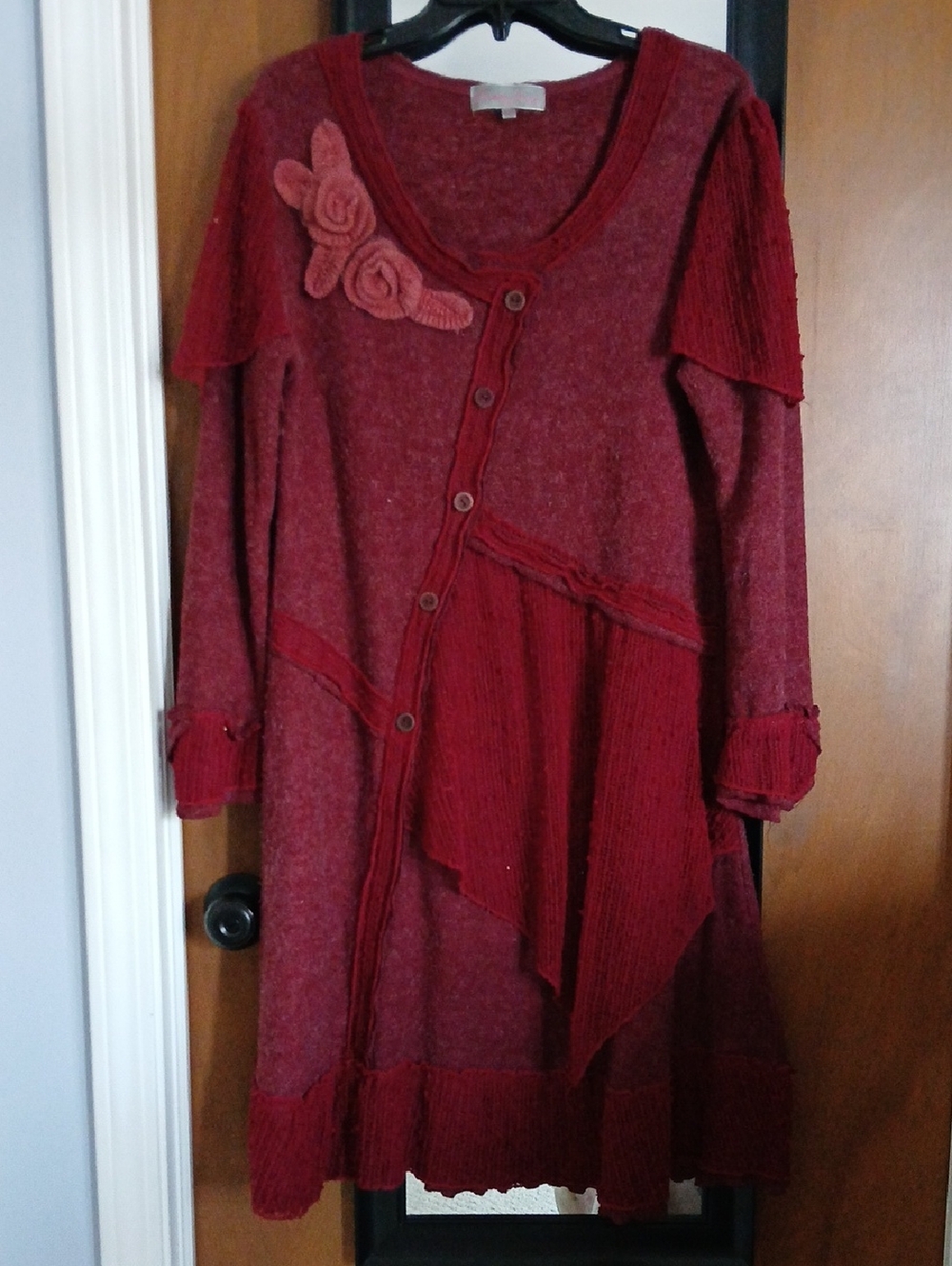 Pretty Angel Burgundy Knit Tea Dress XL Cottagecore 1920s Witch Whimsigoth Boho